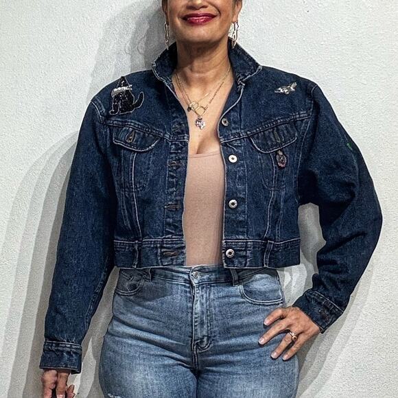 Lee Blue Denim I Heart Texas  Patch Vintage Jean Jacket Sz L - Picture 1 of 13